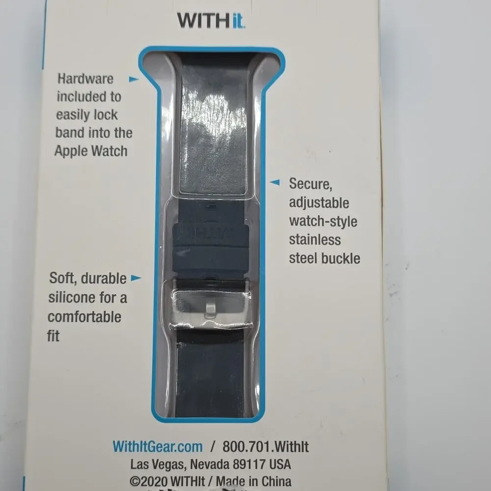 WITHit Black Silicone Replacement Strap Band for Apple Watch Series 42mm & 44mm